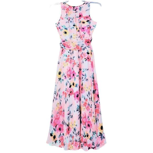 New! Nicole Miller Floral Print Halter Neck Keyhole Hi-low Hem Flowy Midi Dress - Picture 4 of 6
